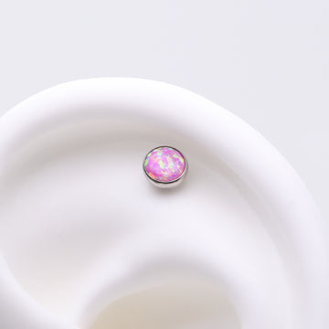 Detail View 1 of Implant Grade Titanium OneFit Threadless Bezel Set Fire Opal Top Part-Pink Opal